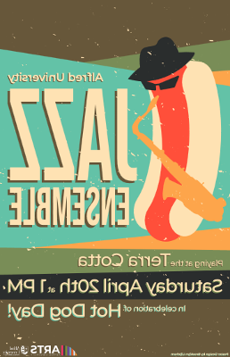 poster with hotdog playing saxophone